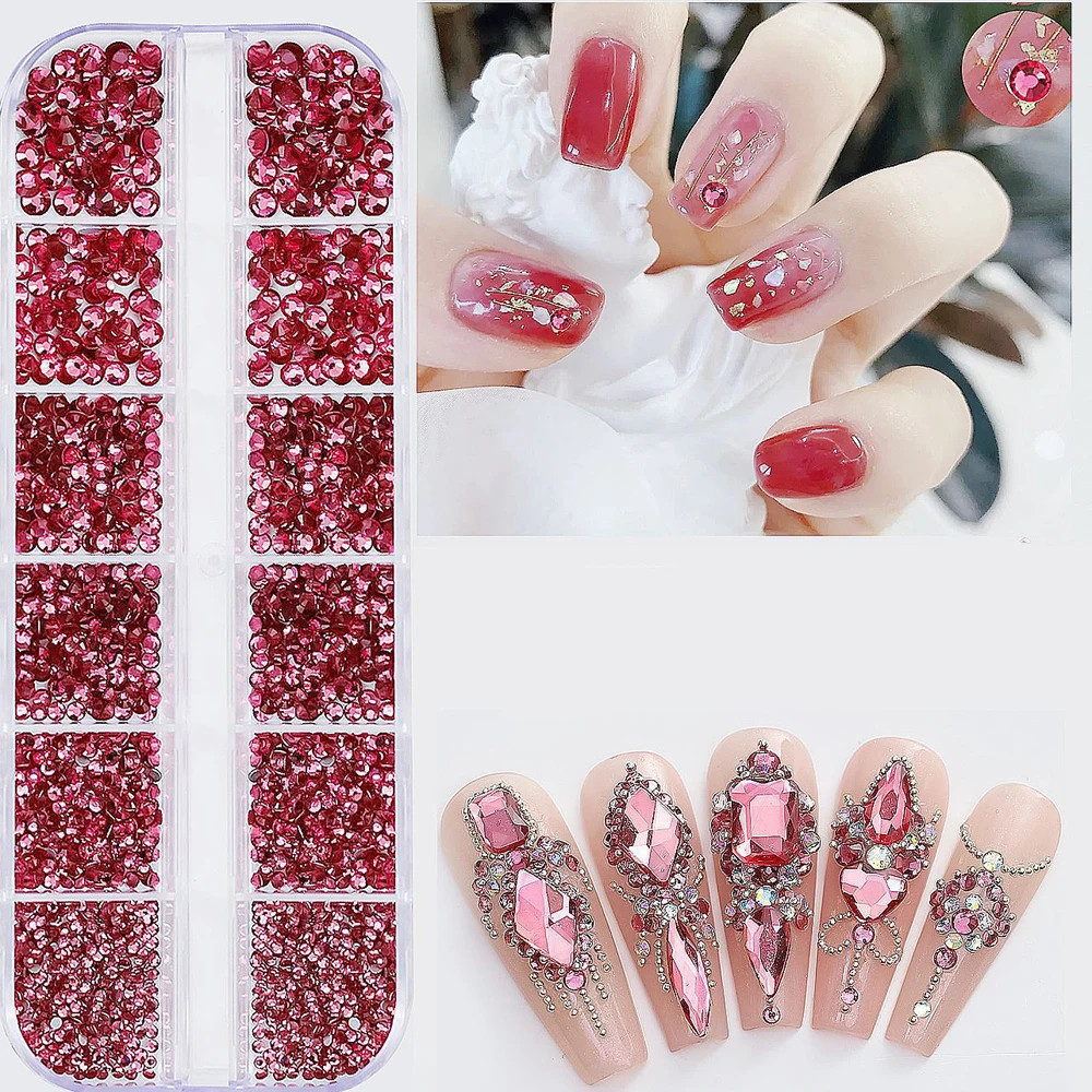 2400pcs+ Shiny Clear Crystal Gems Nail Rhinestones 1.5-4mm Mixed Round Glass
