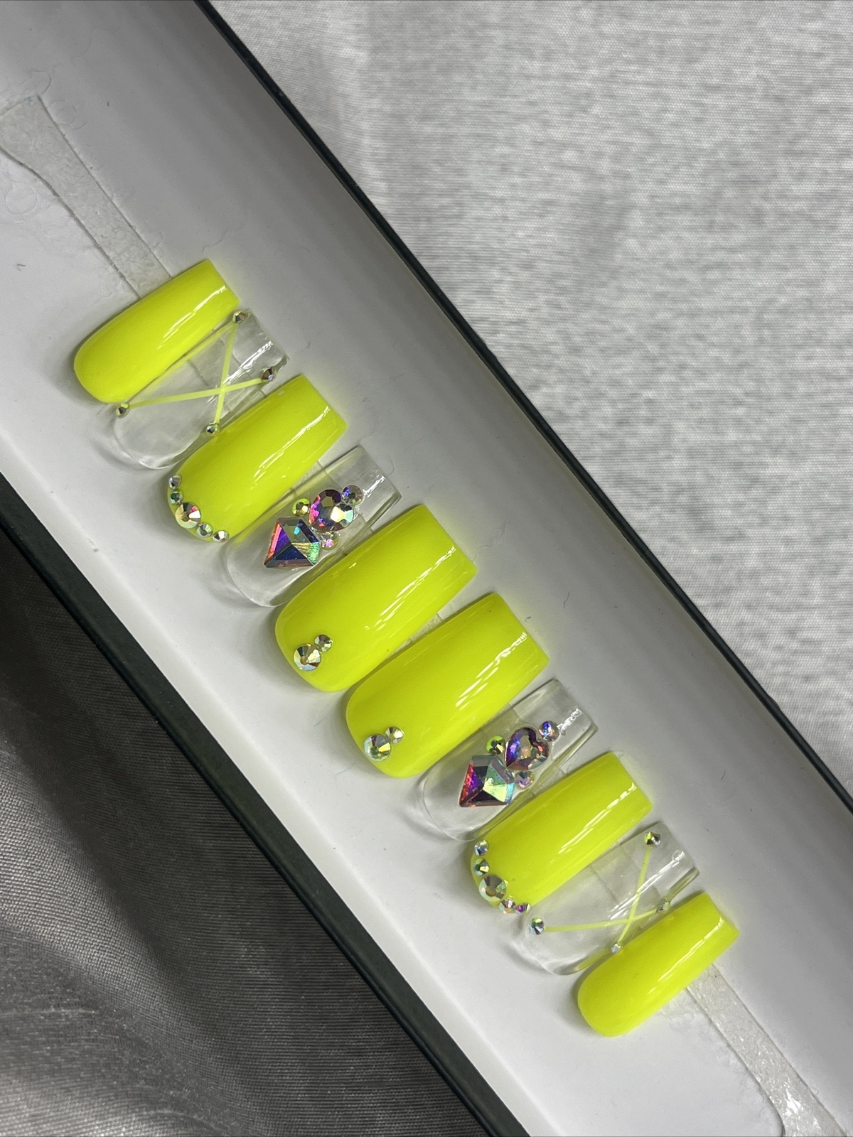 ⚡️ CUSTOM Hard Gel Press On Nails, ELECTRIC YELLOW 10p FULL SET W Kit Square