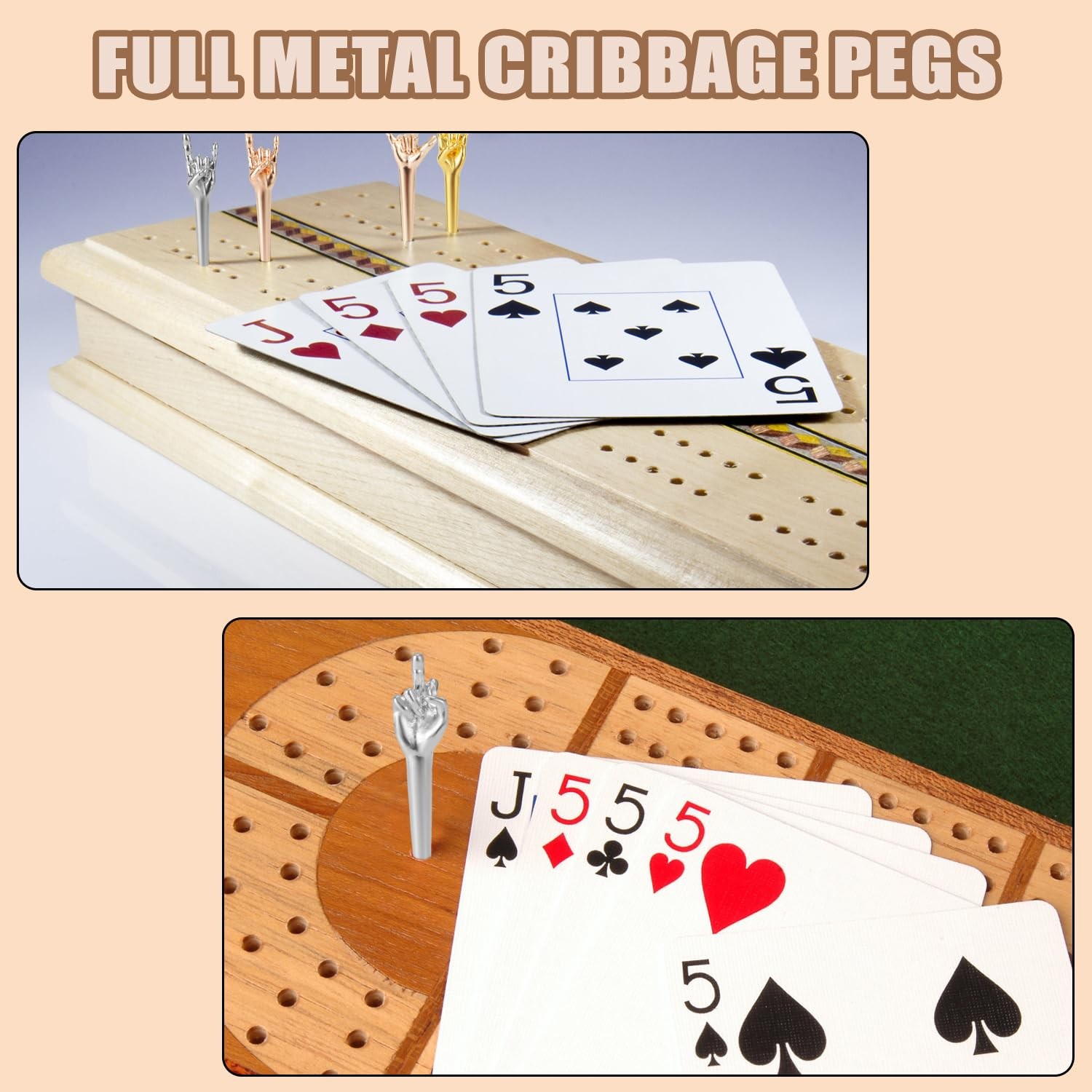 9pcs Cribbage Board Pegs, Metal Pegs Funny Finger Medium, Black