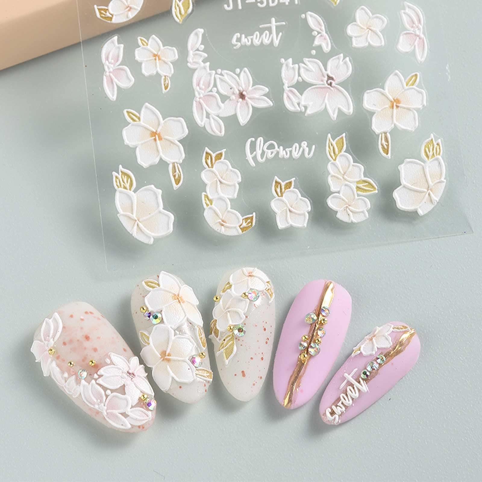 3D Embossed Spring Flower Nail Art Stickers Decals Self-Adhesive Pegatinas Uñ…