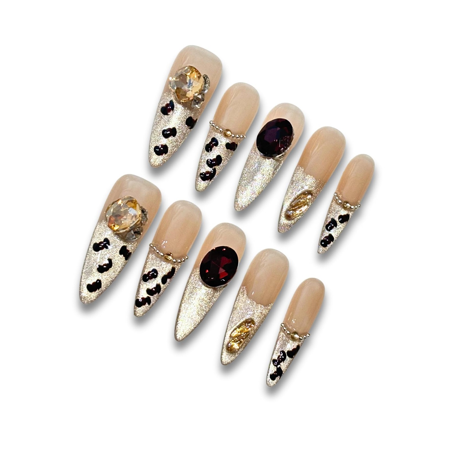 Rhinestone French Tip Press On Nails Coffin 10 Pcs Reusable Salon Traditional…