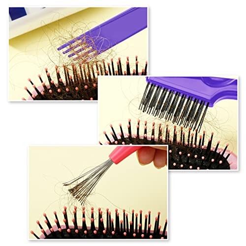 2 Pcs Hair Brush Cleaning Tool Set,2-in-1 Double Headed Hair Pink and Purple
