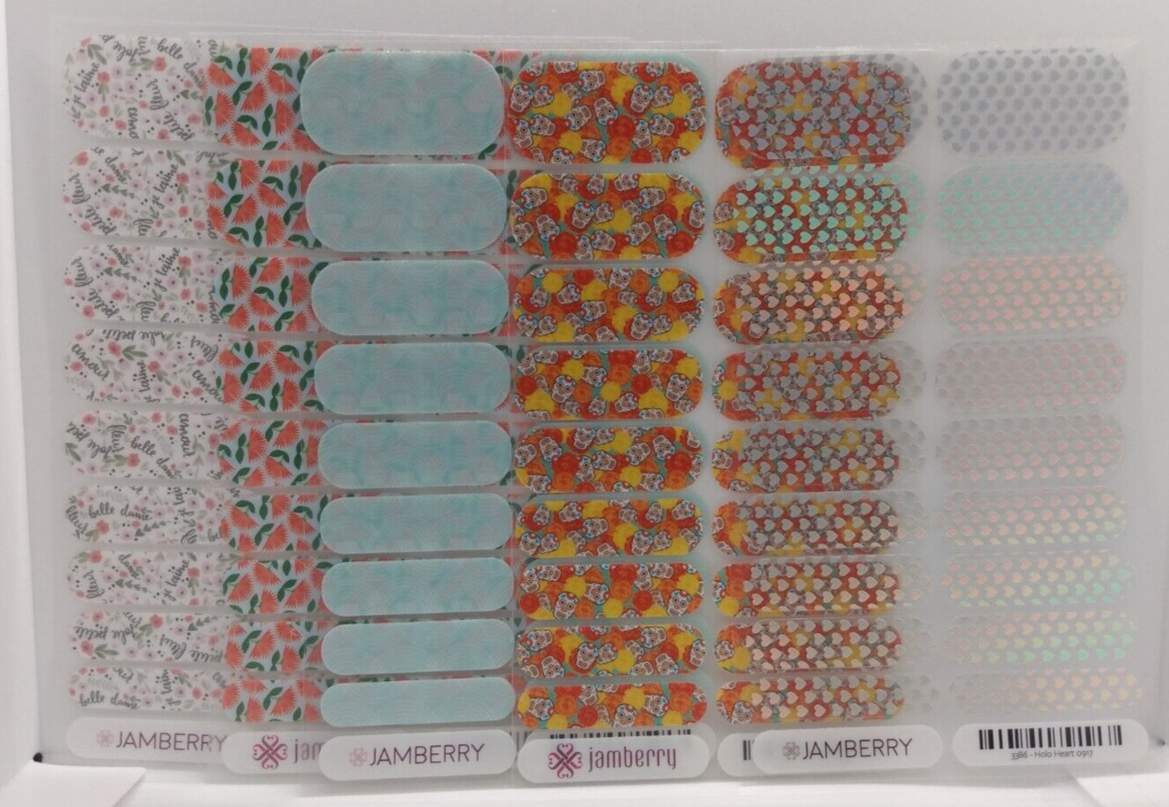 Jamberry Nail Wraps Full Sheets – Green Red Orange Colorful Lot of 5
