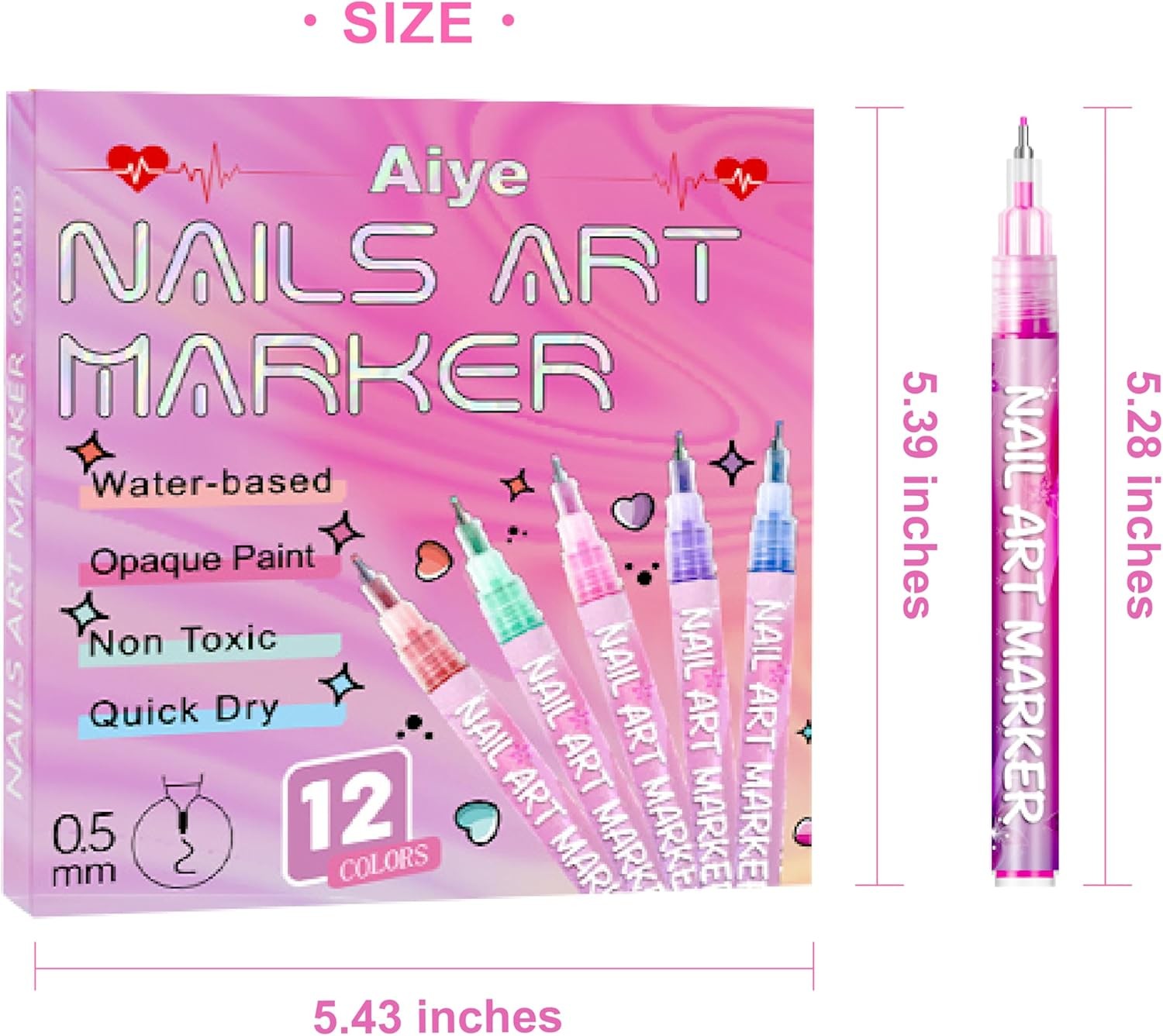 12 Colors Nail Art Pens Set 3D Nail Polish Pens Graffiti Dotting Pen