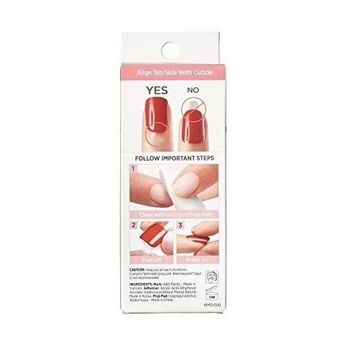 KISS imPRESS No Glue Mani Press On Nails, Design, ‘Adore You’, Red, Short…