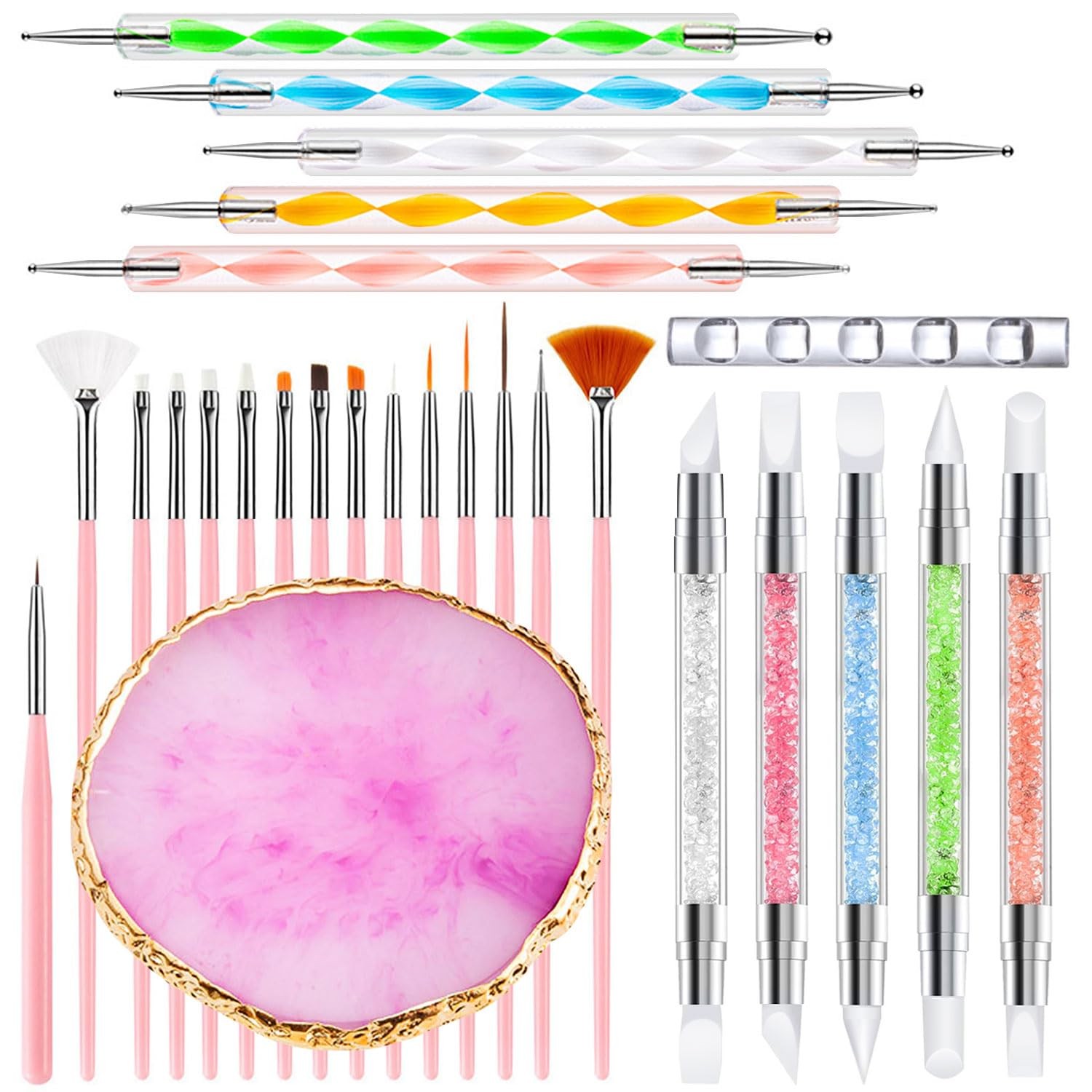 Nail Art Tools 27Pcs Set,Nail Art Brush,Resin Nail Art Palette,5 Pcs Nail Art…
