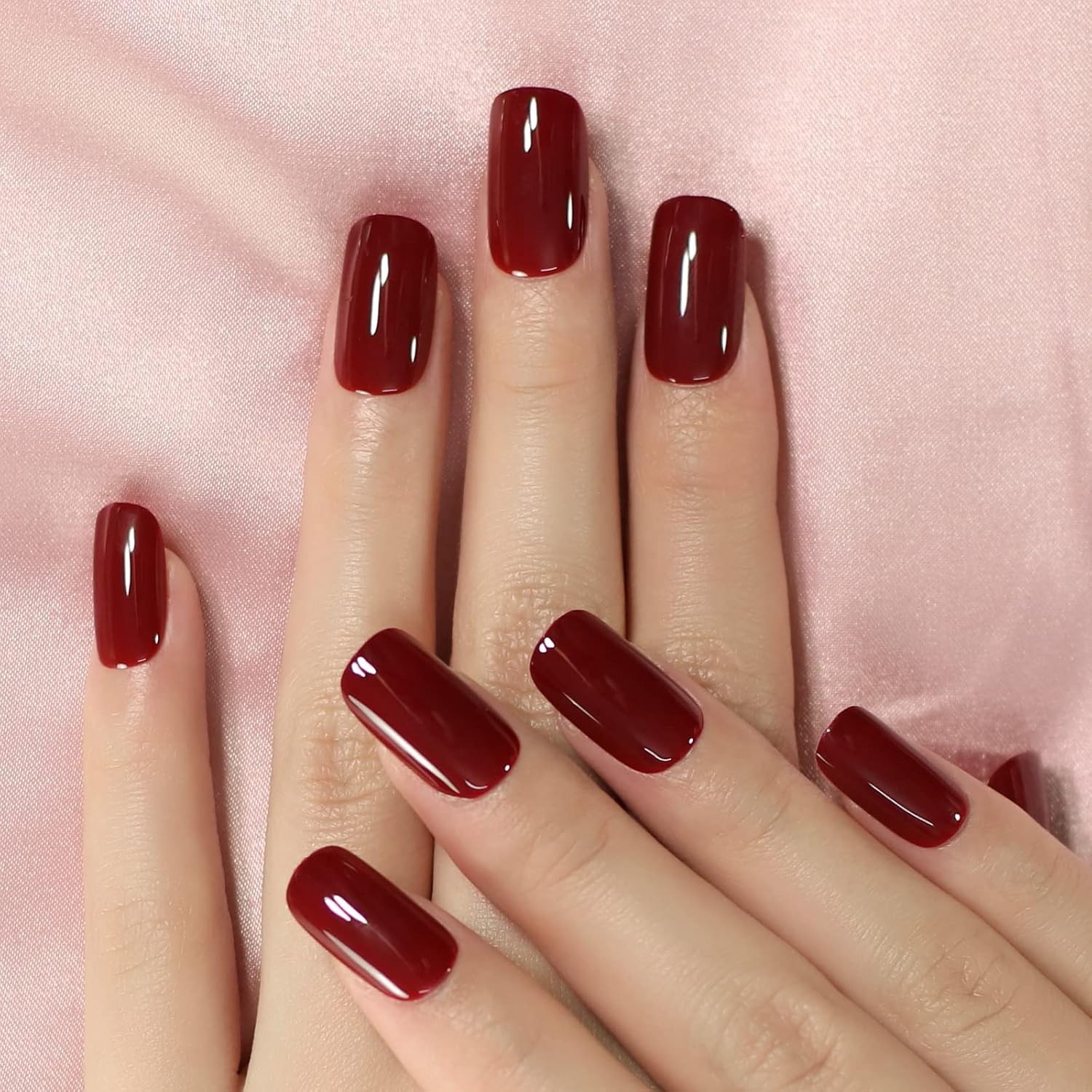 24-Piece Burgundy Square Press On Nails – Glossy Finish for Effortless Style