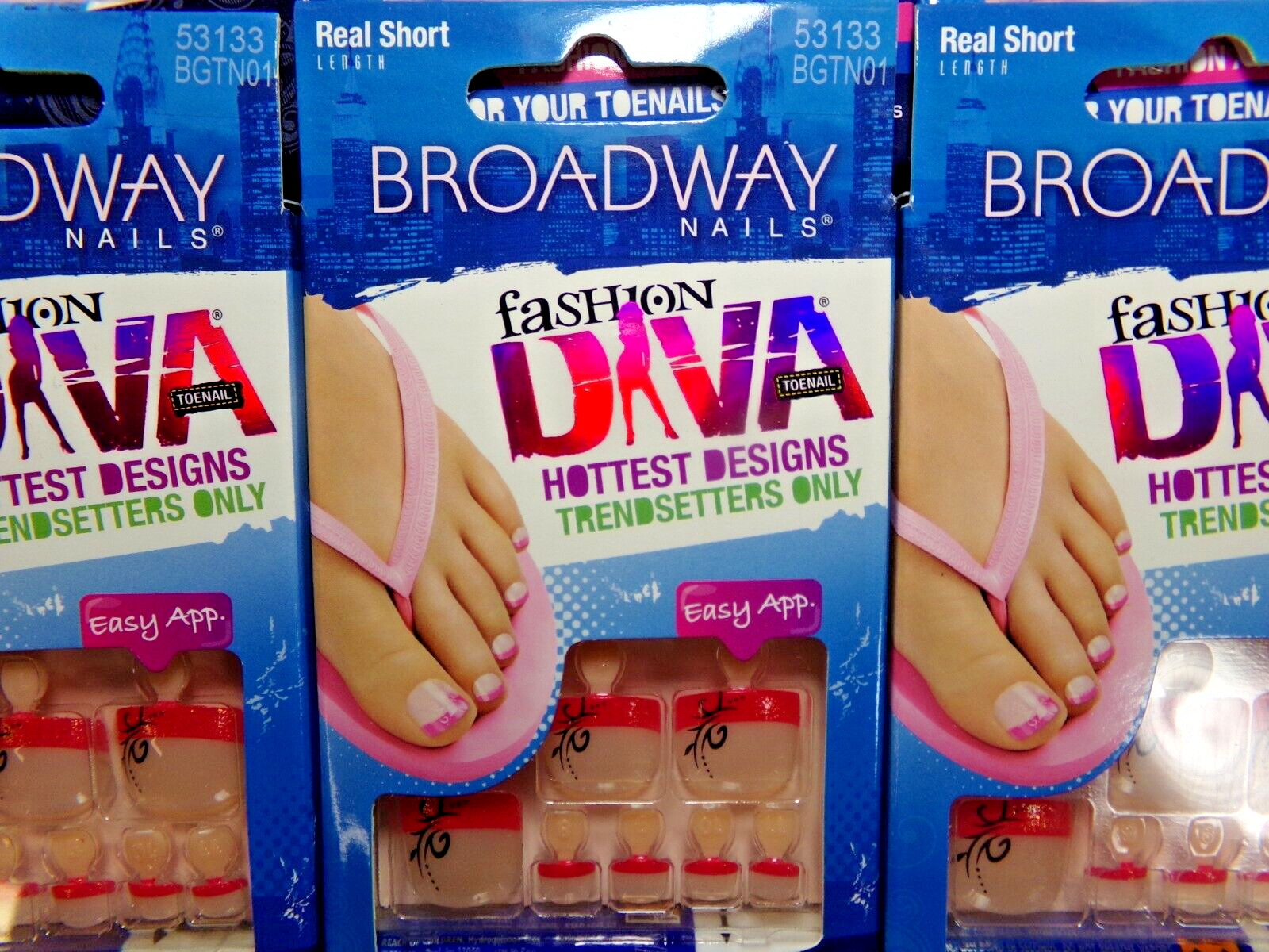 Lot of 6 Packs Broadway for Kiss Glue-On TOENAILS Haute RED FRENCH