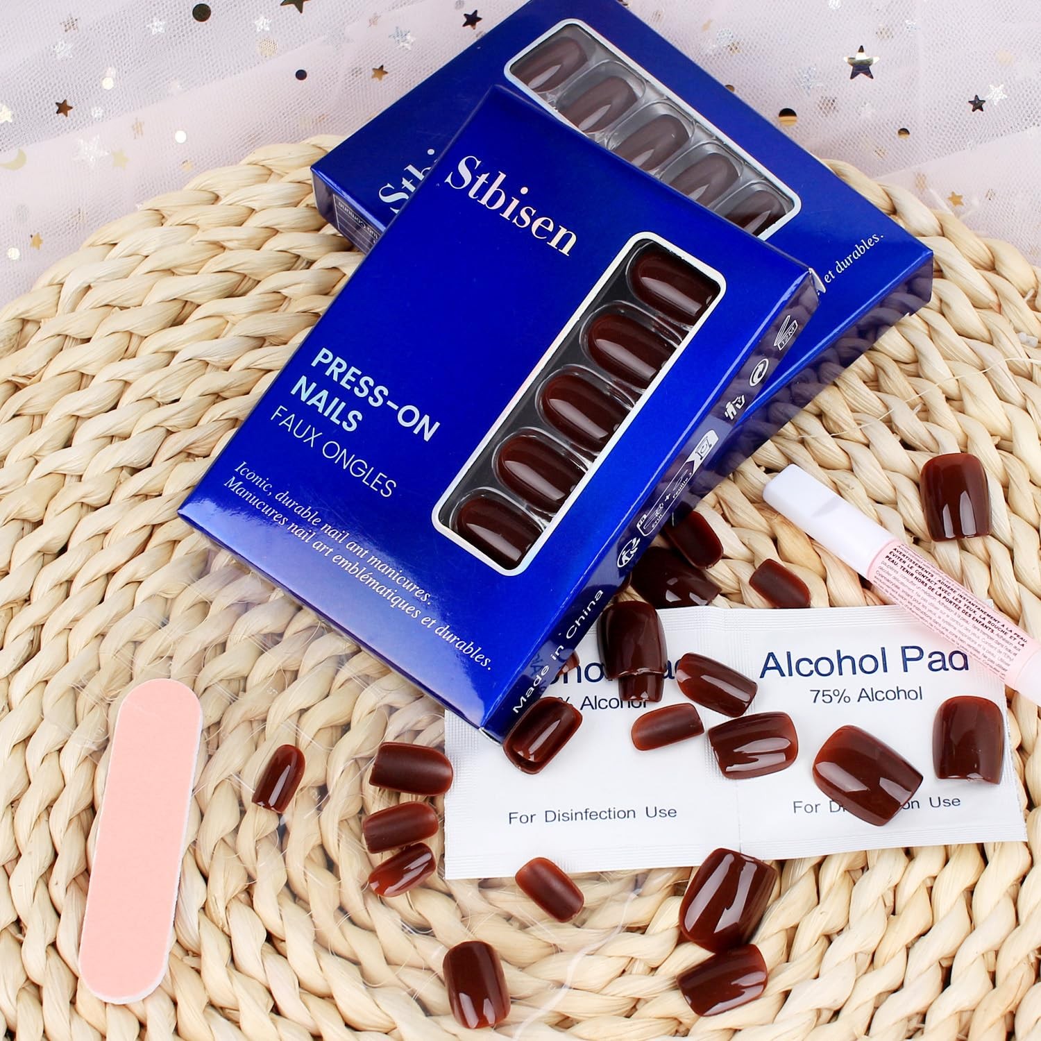 Stbisen Press on Nails Short Square, Chocolate Brown Fake Nails Kit, Fashion …