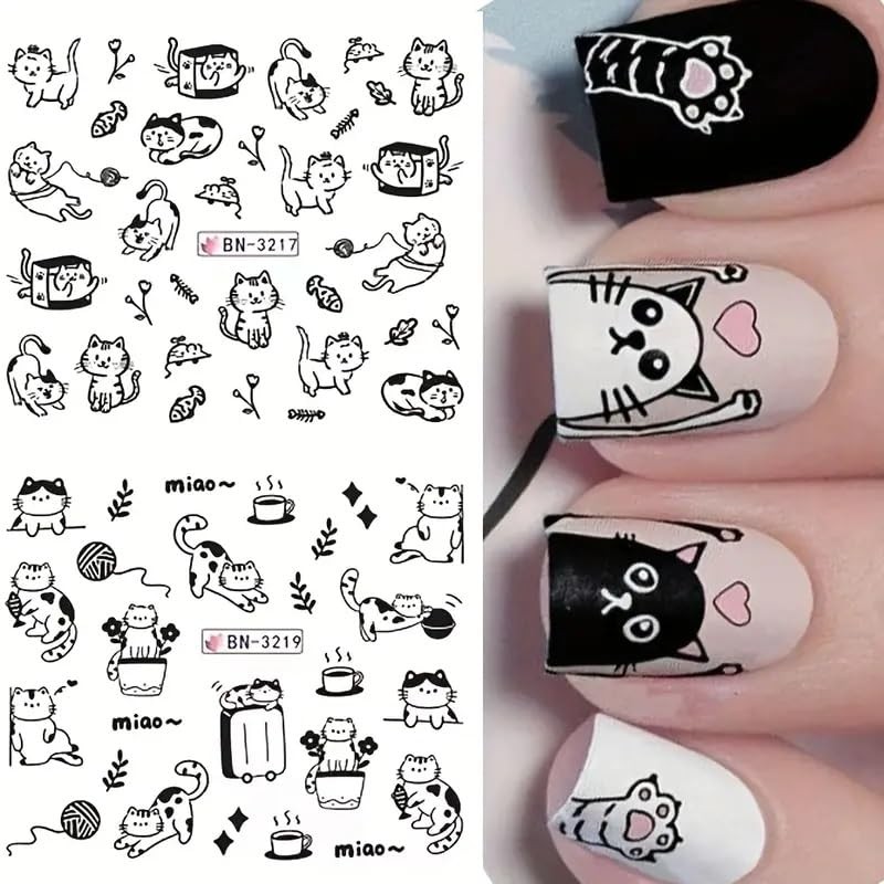 Cute Cat Nail Art Stickers Black Cats Water Transfer Nail Stickers Cat Style-4