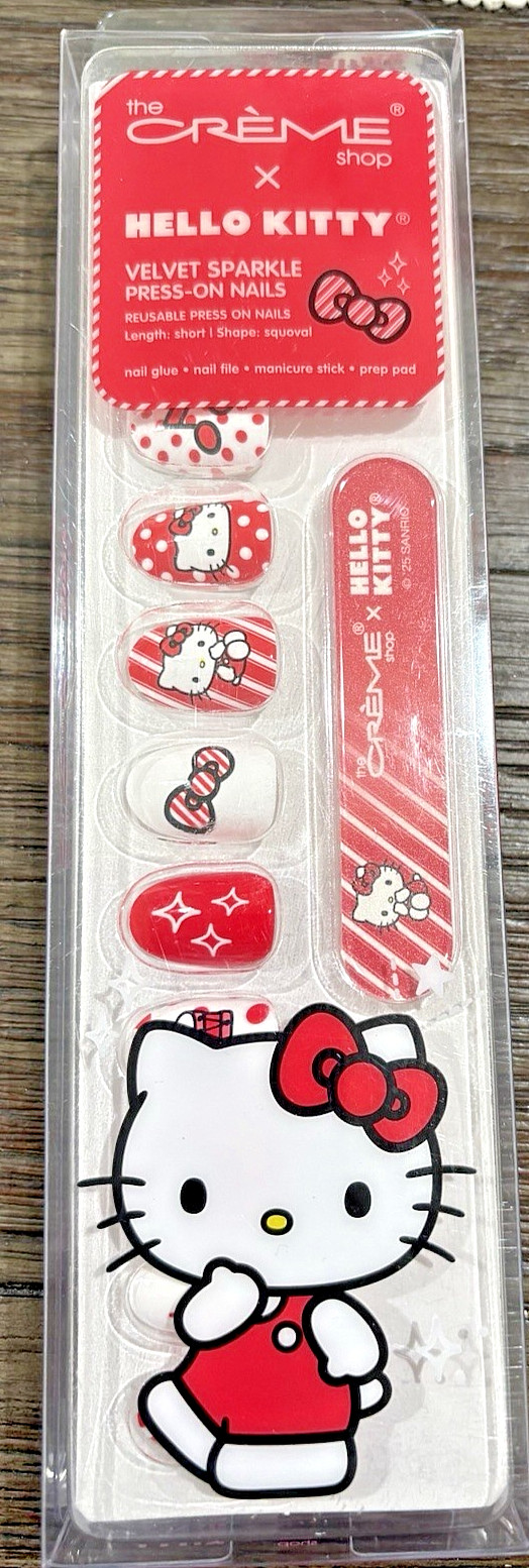 The Crème Shop x Hello Kitty Press-On Nails Red White Velvet Sparkle