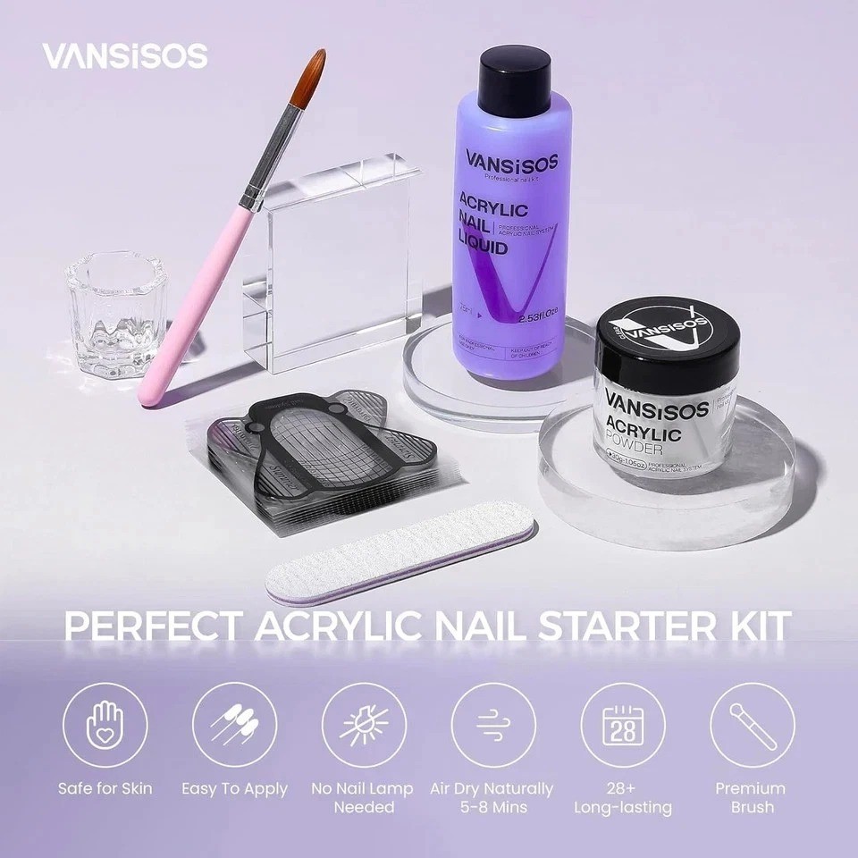 VANSISOS Acrylic Nail Kit: 30g Clear Acrylic Powder and 75ml Liquid Set with