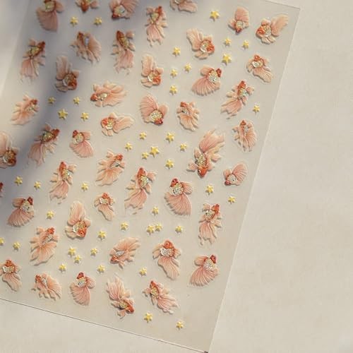 Nail Art Stickers Sparkly Koi Fish Nail Stickers 5D Embossed Cute Star Goldfish