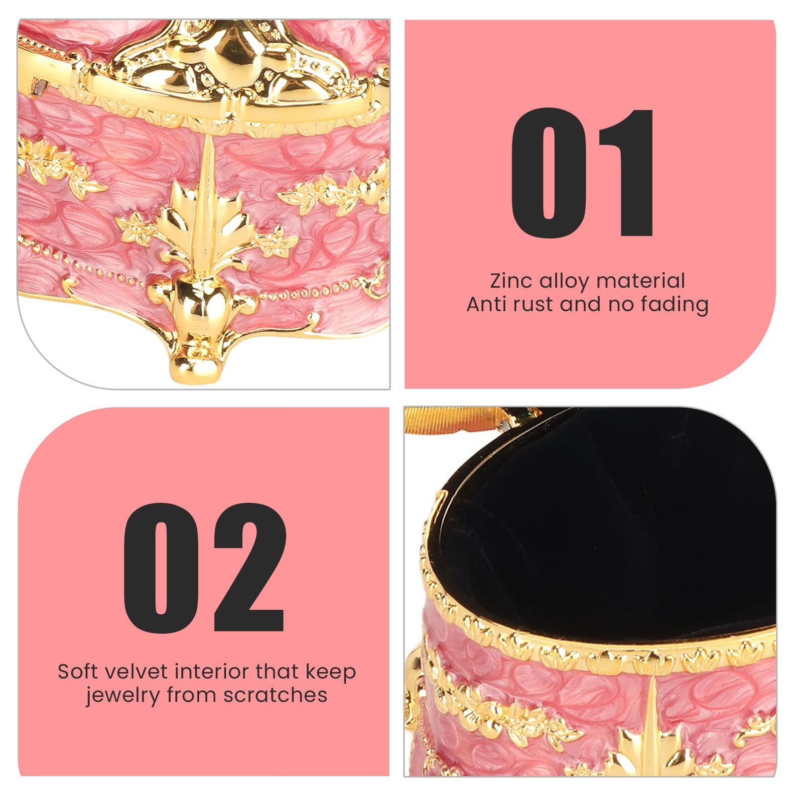 Emoshayoga Vintage Trinket Box, Jewelry Box Zinc Alloy Decorative Pink for Ho…
