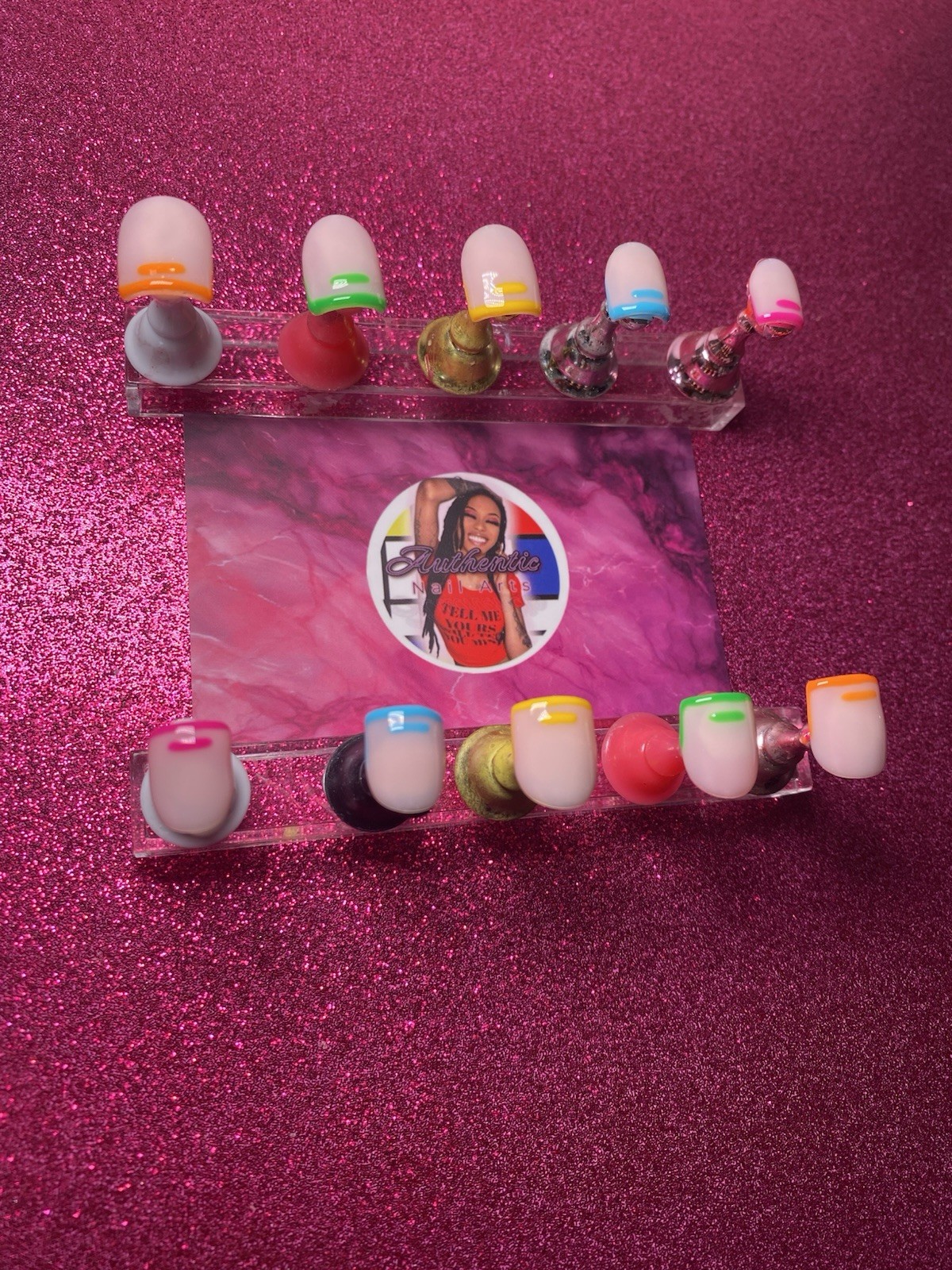 Square Press-On Nails Rainbow Shiny Multicolor Set