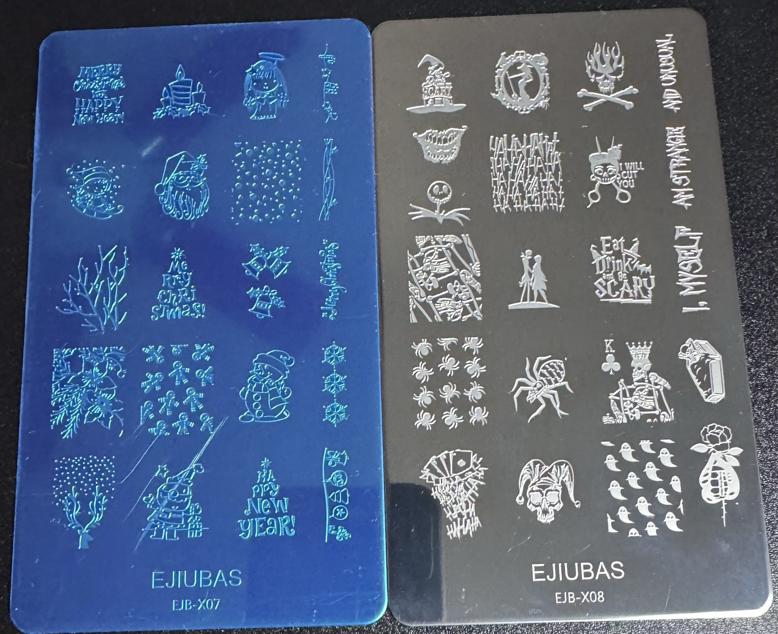 Ejiubas EJB-X07 EJB-X08 Christmas Halloween Double Sided Nail Stamping Plates