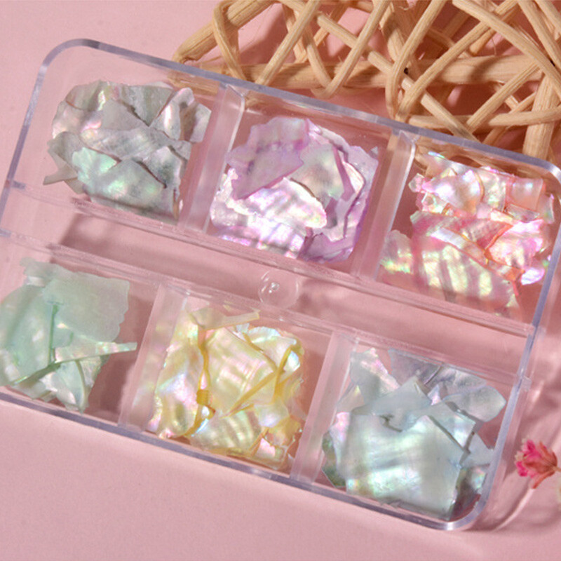 6 Grids Nail Art Abalone Shell Irregular Fragment 3D Charm Decoration Slice DIY