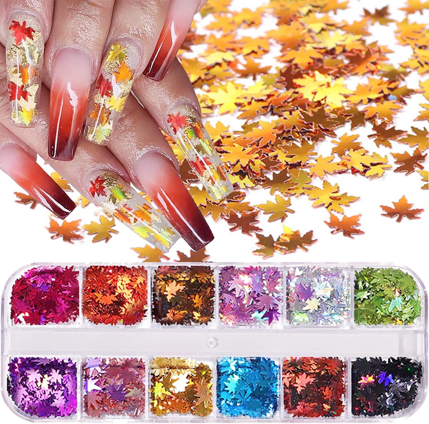 12 Lentejuelas Para Unas Con Brillo De Hojas De Otono De Colores – Arte De Unas