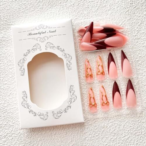 French Tip Press on Nails Long Fake Nails Stiletto False Nails with Almond HS05