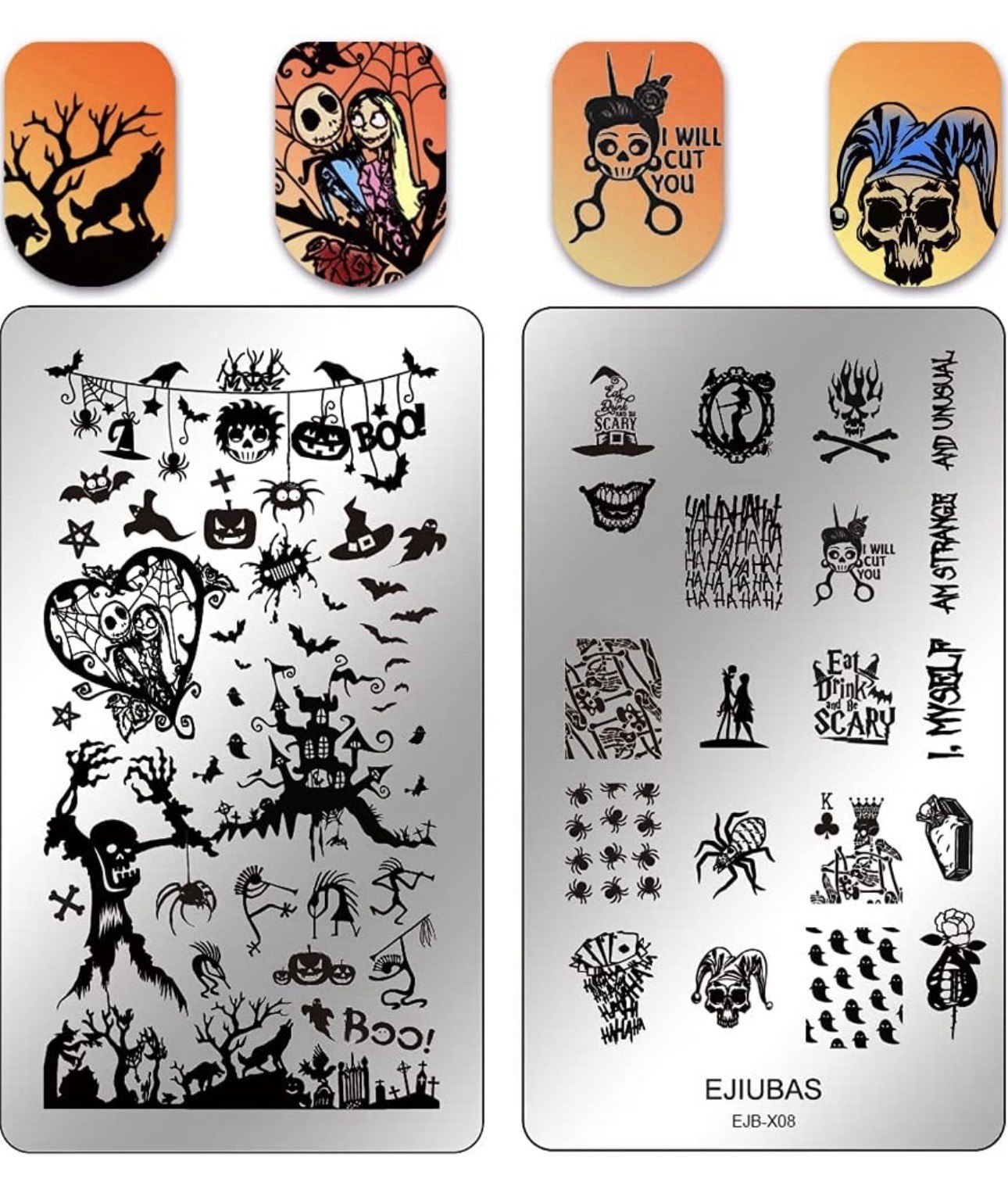 Ejiubas EJB-X07 EJB-X08 Christmas Halloween Double Sided Nail Stamping Plates