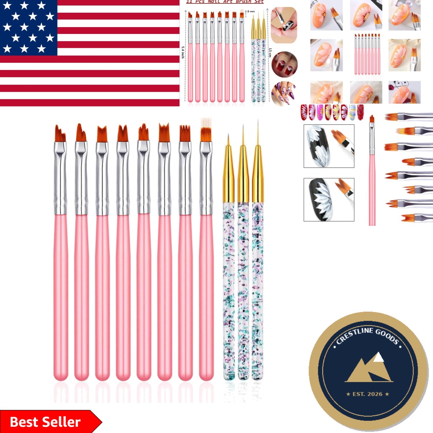 11-Piece Nail Art Brush Set for Stunning UV Gel Designs – Perfect for Beginners