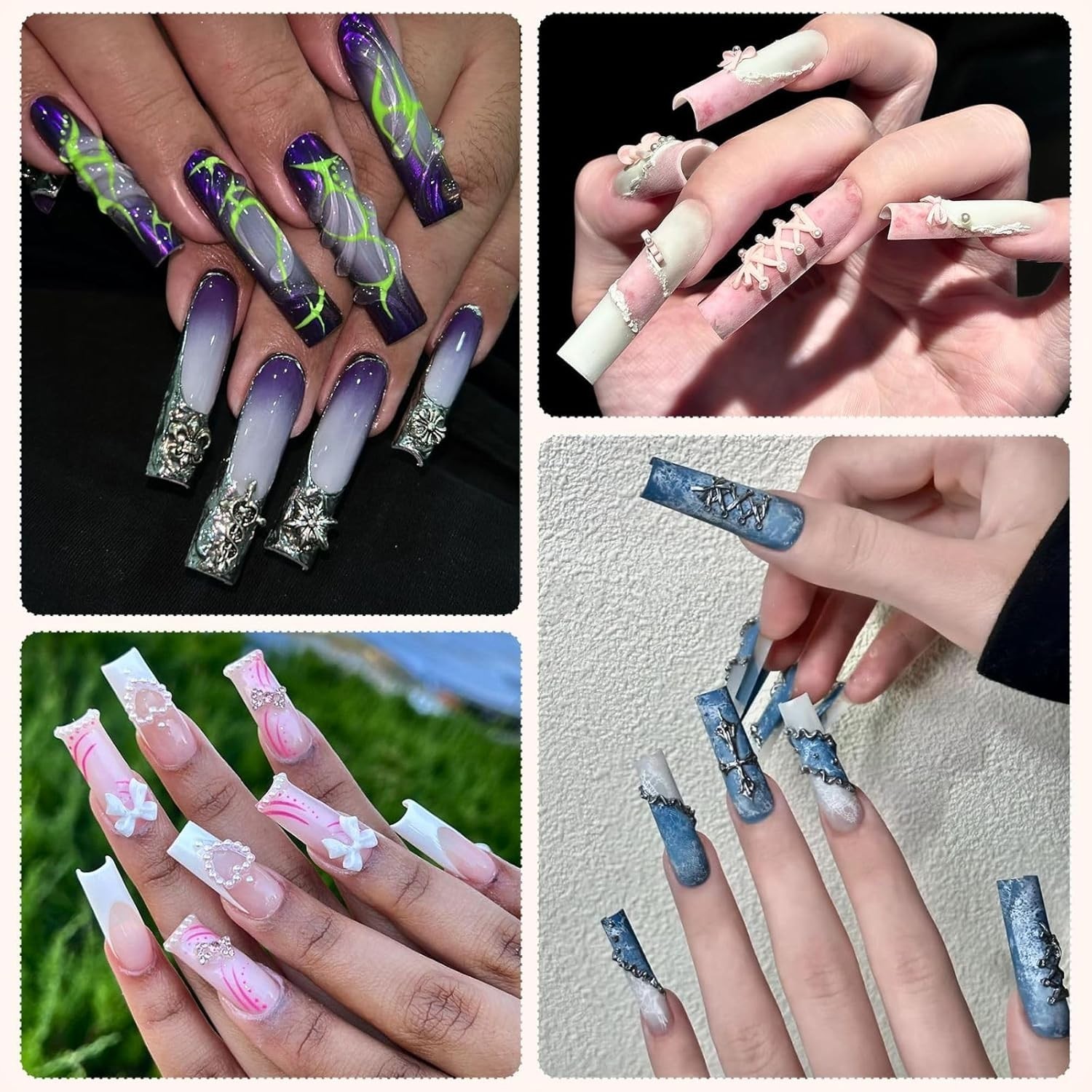 240Pcs Soft Gel Nail Tips, Long Square Full Cover Nail Extensions Kit 12 Sizes