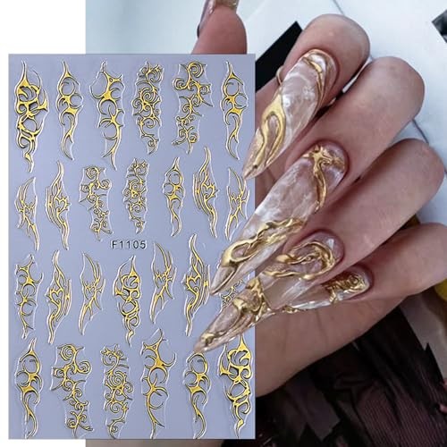 8 Sheets Goth Nail Stickers for Nail Art 3D Punk Style Black Belt Nail Goth-8