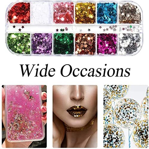 Stars Nail Art Glitter Sequins, 3D Sparkly Nail Flakse Five-Pointed Star