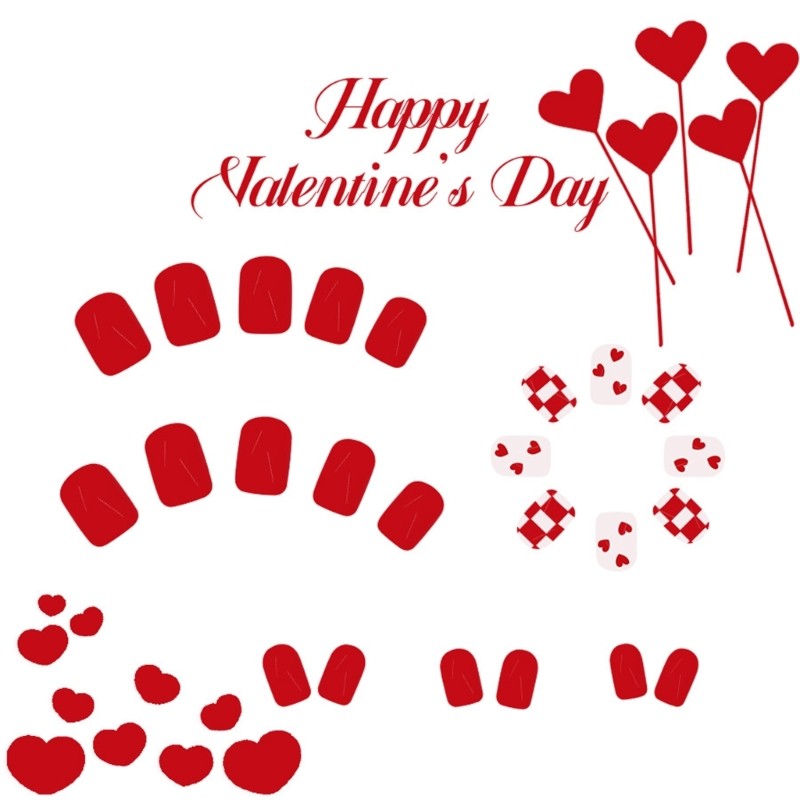 24x Lovely Heart False Nail Press On Nail on Nail for Valentines Day