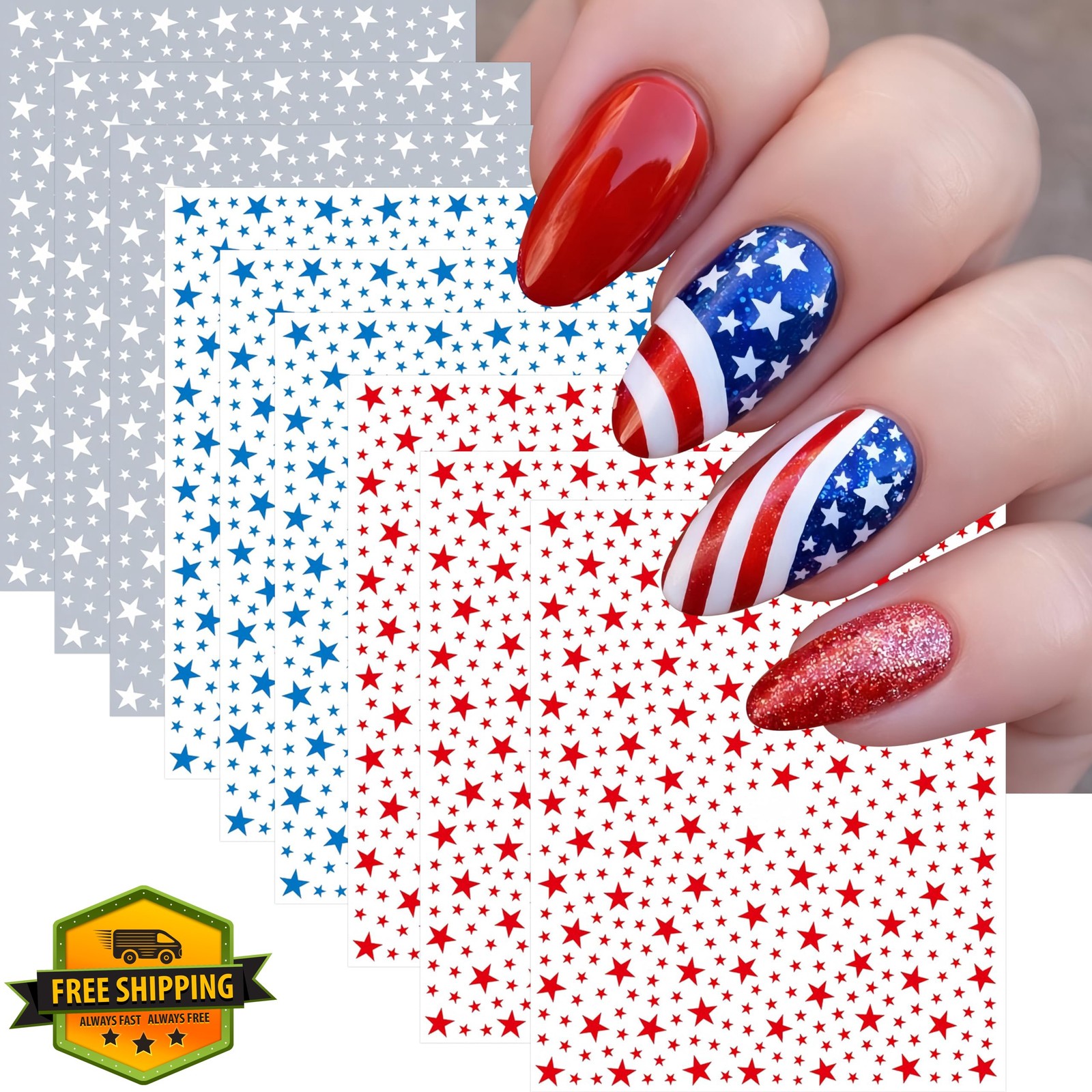SHUXILIN Blue Red White Star Nail Stickers