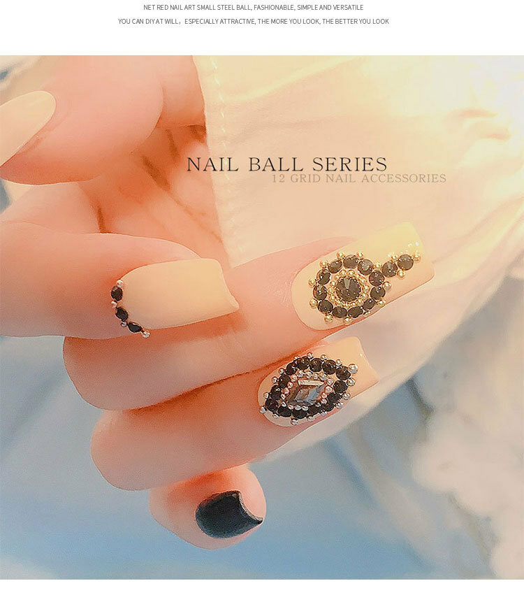 12 Grids Nail Art Mini Metal Caviar Beads 1.0-3.0mm Steel Beads 3D Design DIY