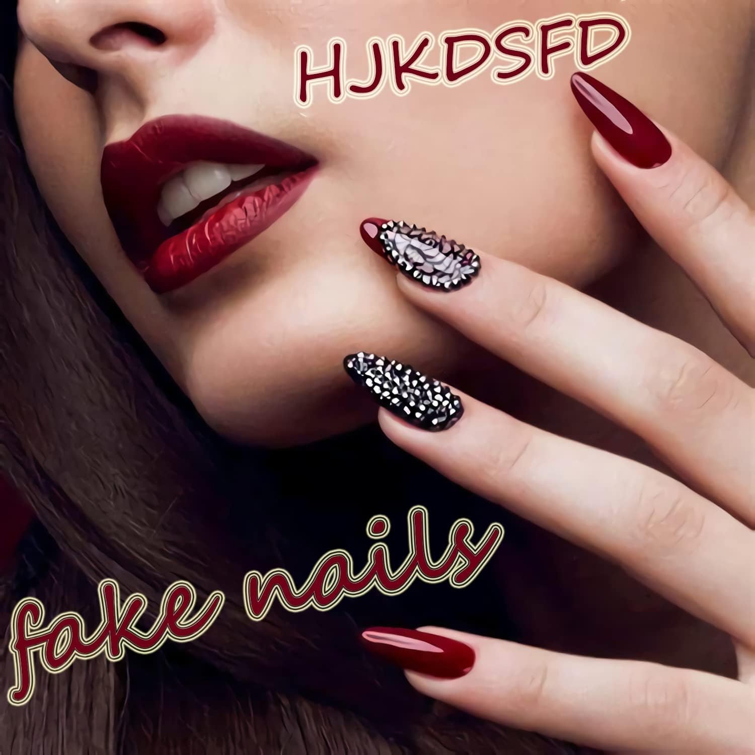 Winter Press on Nails Medium Almond French Tip Fake Nails Black Matte Solid C…