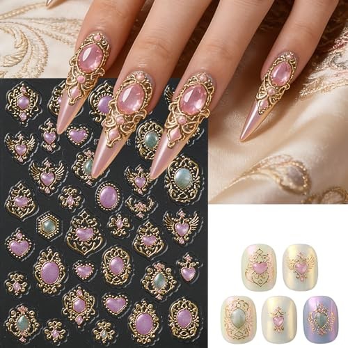 5D Nail Stickers Gold Silver Self-Adhesive Embossed Retro Royal Court Style