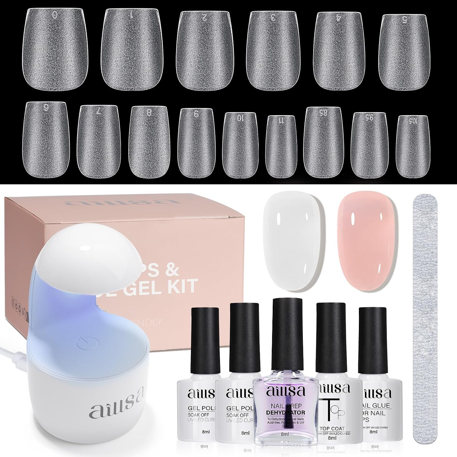 Extra Short Coffin Gel Nail Kit 240Pcs Full Nail Tips | 2 in 1 Nail Glue Base To