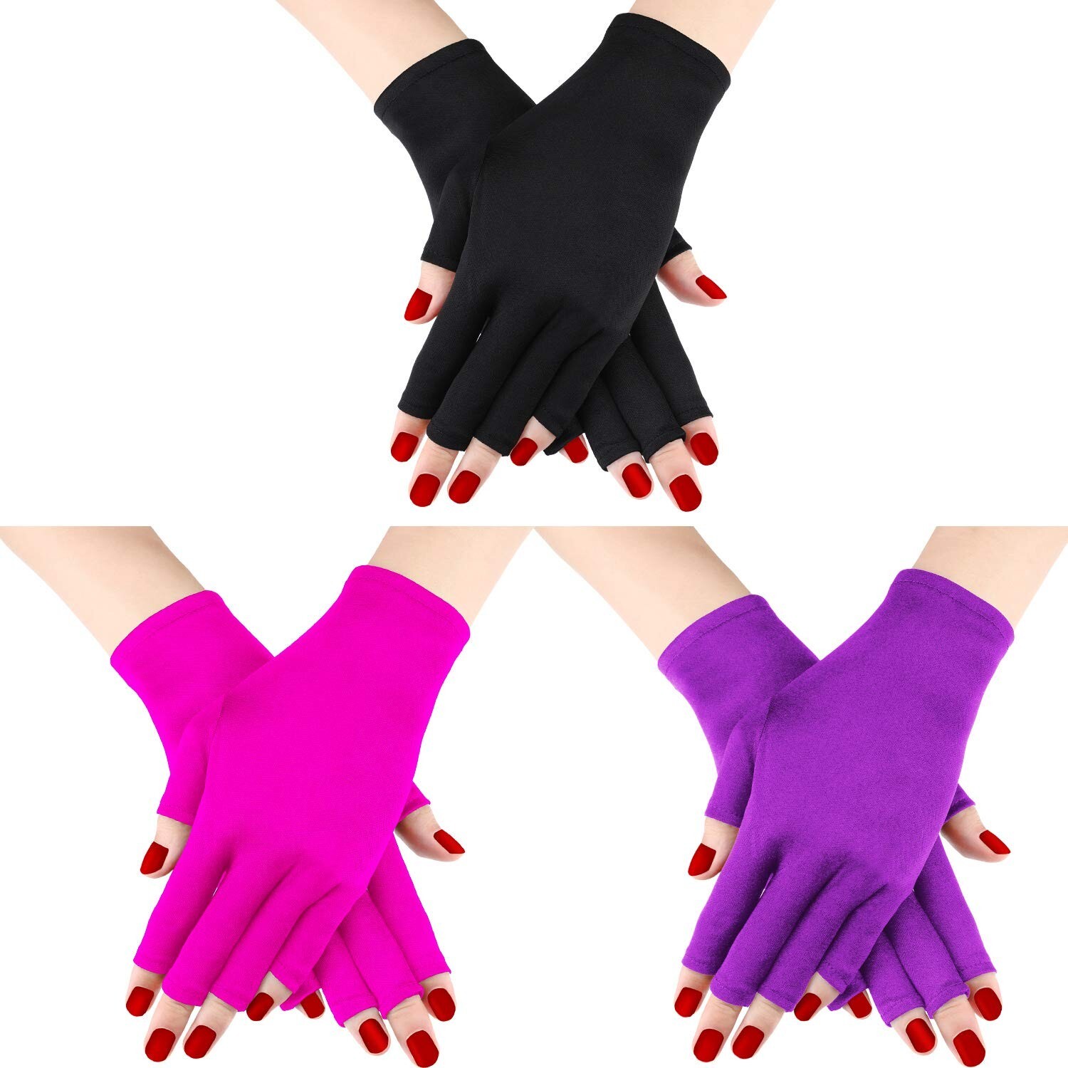 3Pairs Fingerless UV Shield Glove Gel Manicures Anti UV Protect Gloves Hands
