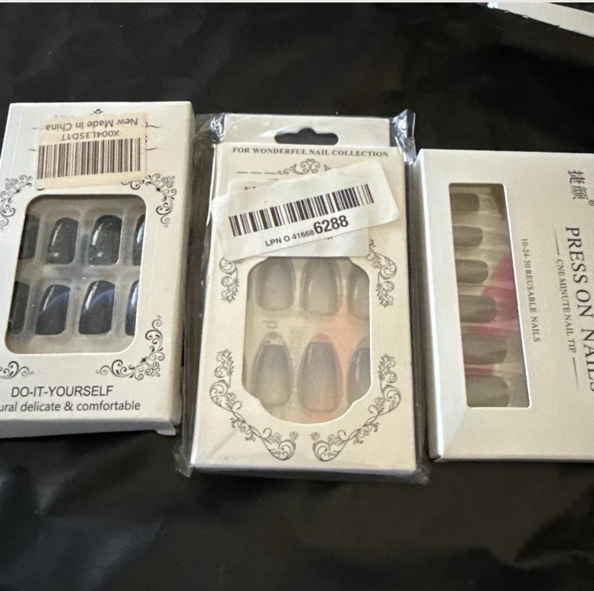 3 pairs Press-On Nails Pre-Designed Shiny Full Cover Starry Black Blue