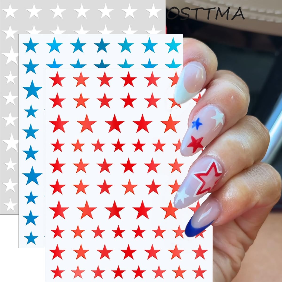 4th of July Nail Art Stickers, 6 Sheets Shiny Star Nail Decals 3D -Adhesive R…