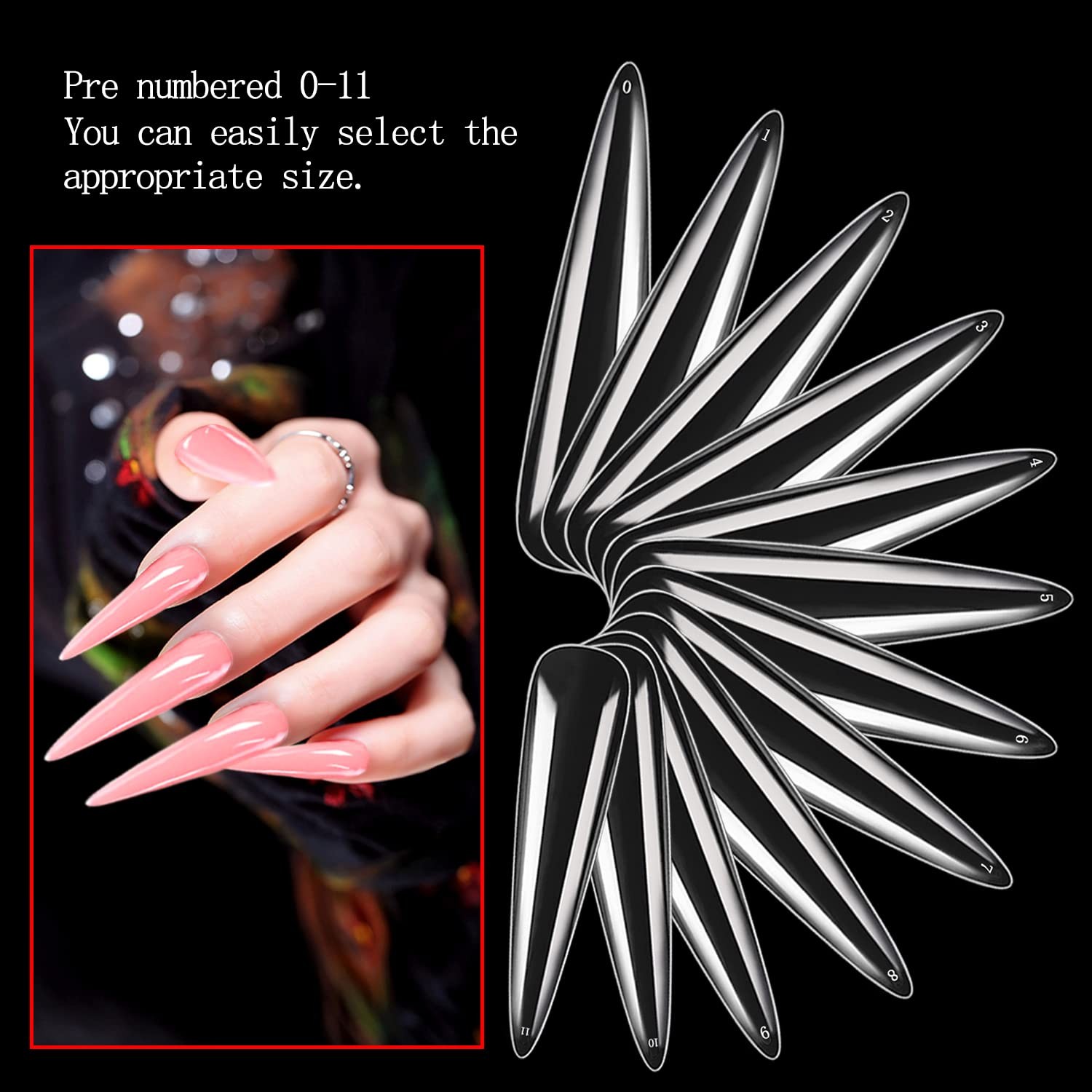 600PCS No C Curve Stiletto Nail Tips, XXXL Extra Long Stiletto Full Cover Nai…