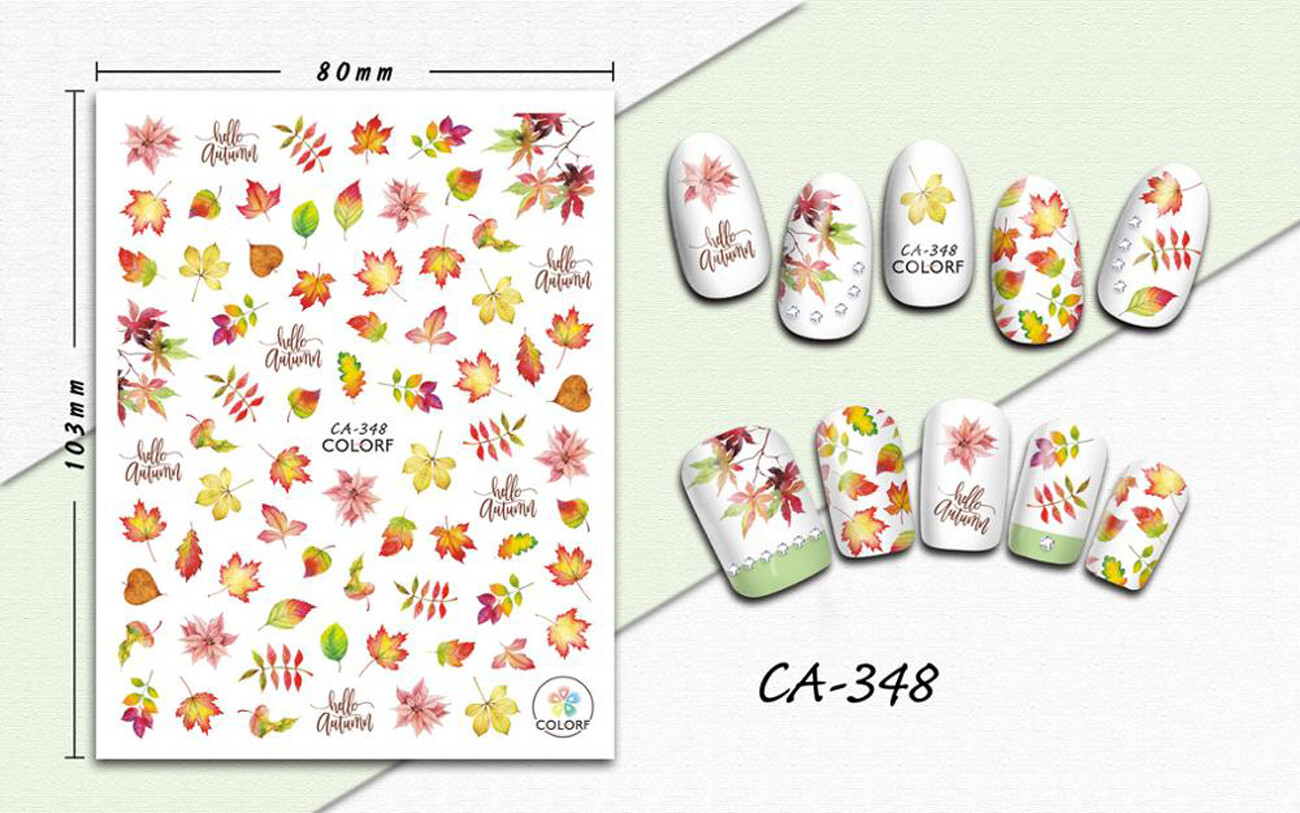 Nail art 3D stickers decal green red yellow pink fall foliage hello autumn CA348