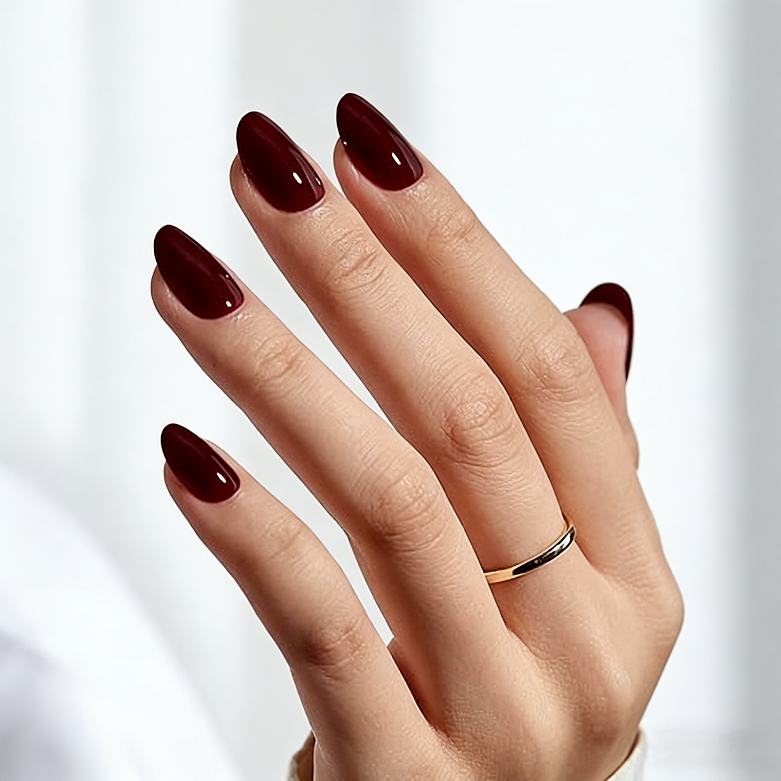 Almond Glossy Dark Red Press On Nails | Wine Red Elegant Classic False Nails