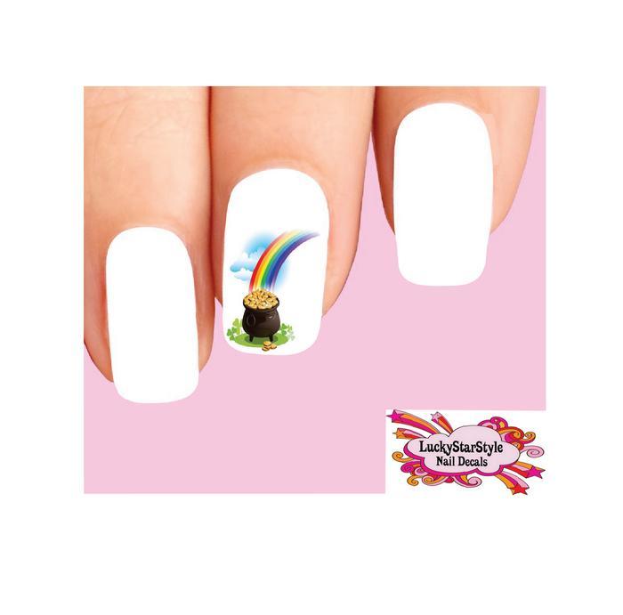 Waterslide Nail Decals Set of 20 – St Patricks Day Irish Pot of Gold Rainbow