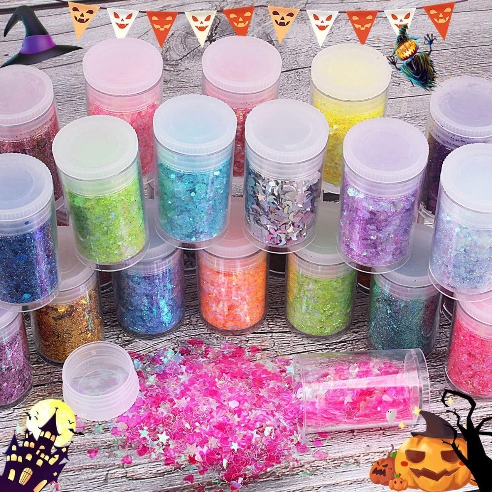 Multicolored Chunky and Fine Glitter Mix with Sequins Cosmetic Glitter for Nails