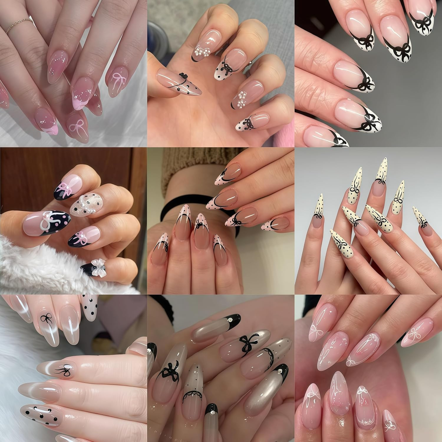 6Pcs Bow Nail Stickers Valentines Nail Decals Love-Heart Kawaii Lace Bow Tie Nai