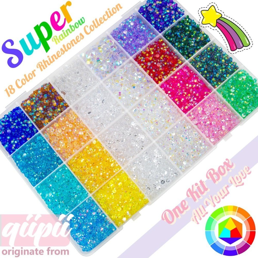 24000Pcs 3mm Transparent AB Resin Rhinestones Flatback Gems 18 Colors with B7000