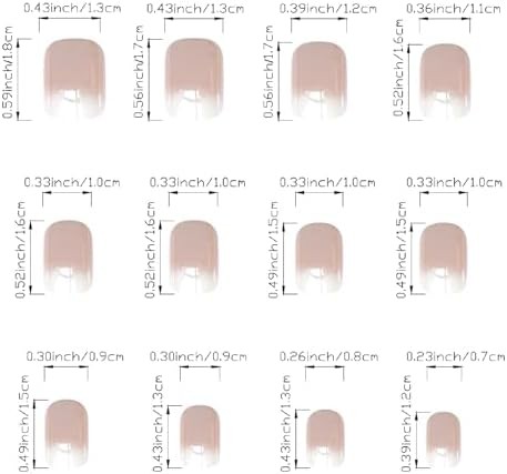 Chrome Press On Nails Short Square White Gradient Fake Nails Nude Pink Full Cove