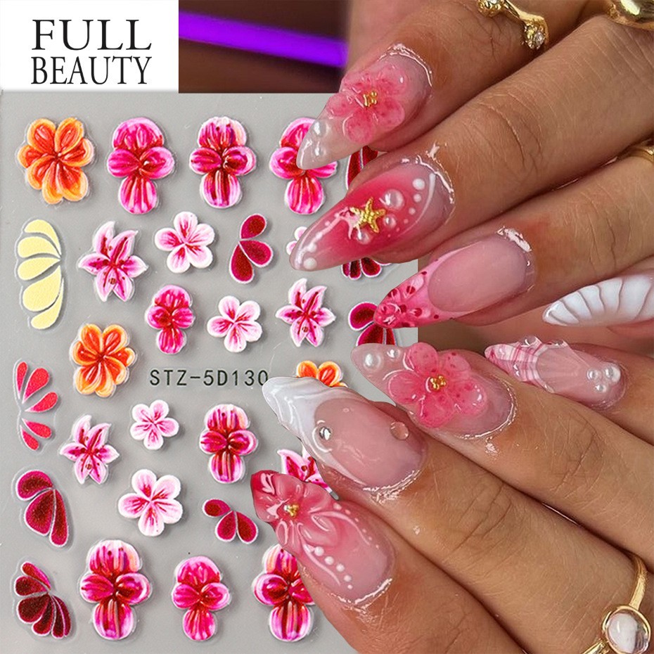 5D Relief Flower Nail Stickers Gummy Jelly Flora Aurora Gradient Hibiscus NH30