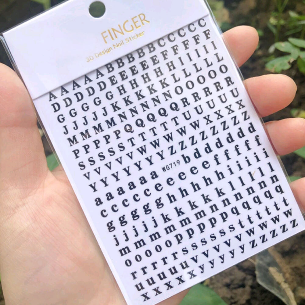 Nail Art Sticker Decals Transfers Black Gold Red Silver White Alphabet Letters
