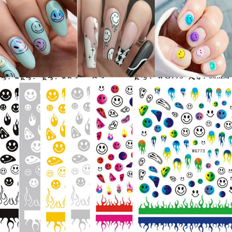 3D Happy Emoticons Fire Flame Flowers Nail Decal Sticker Self Adhesive DIY NH11