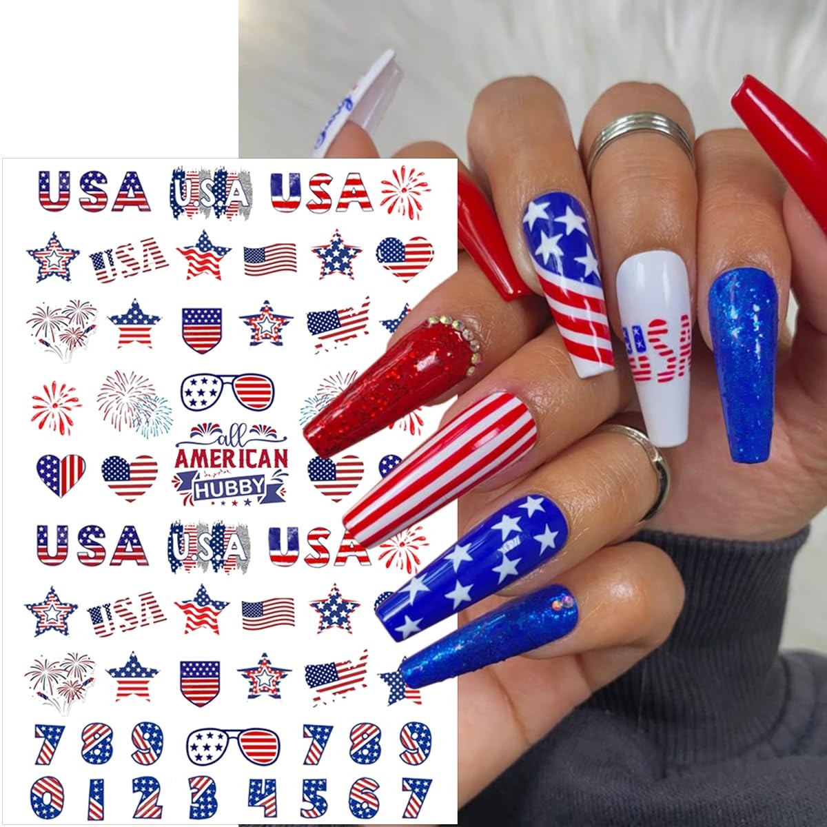 4th of July Nail Stickers 6 Sheets for Nail Art Independence Day Nail Art
