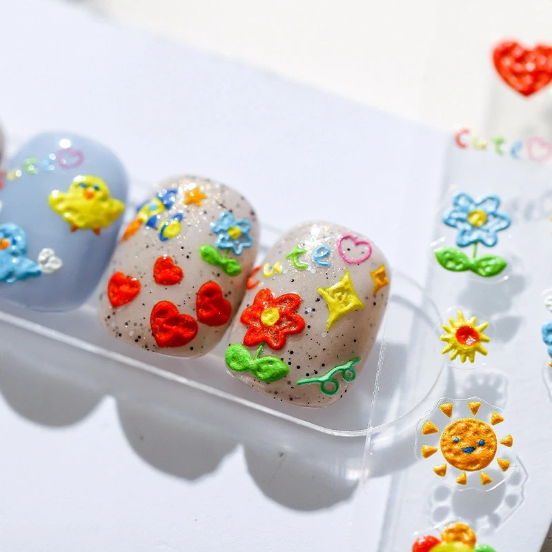 Colorful Nail Stickers – Bright Flowers, Hearts, & Rainbows Nail Decals (51)